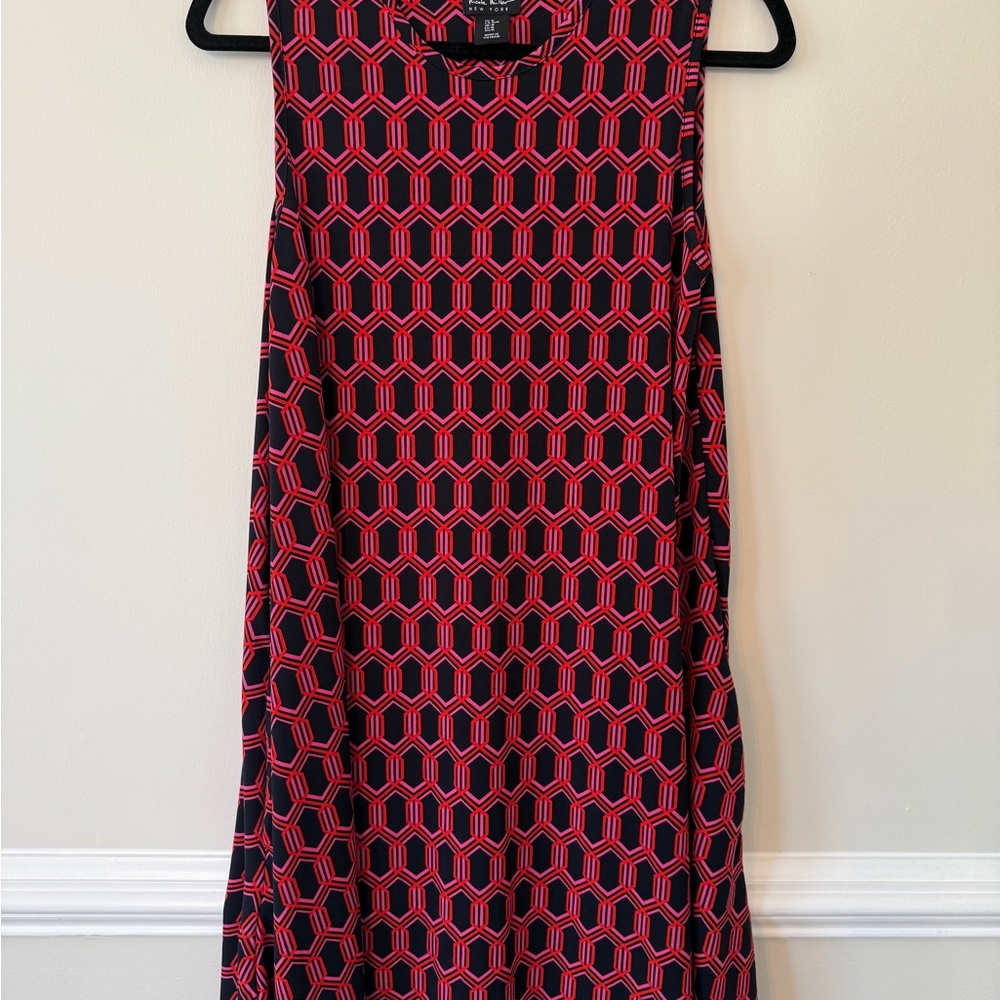 Nicole Miller Red and Black Hexagon Midi Dress